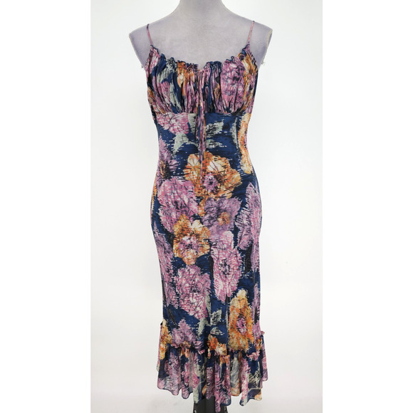 BCBG Max Azria Dress Womens 10 Pink Blue Silk Chiffon Lined Ruched Y2K Vintage - Picture 14 of 14